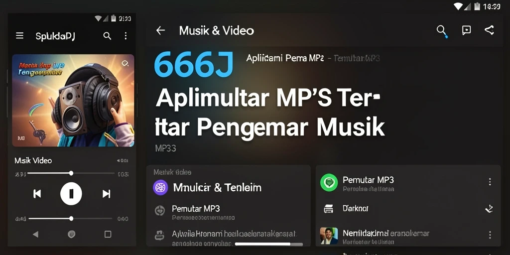 Antarmuka pengguna aplikasi Pemutar MP3 666J yang menarik.
