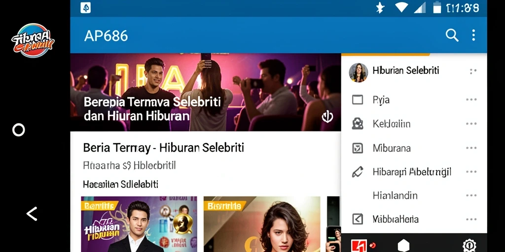 Antarmuka modern dan informatif dari aplikasi Hiburan Selebriti.