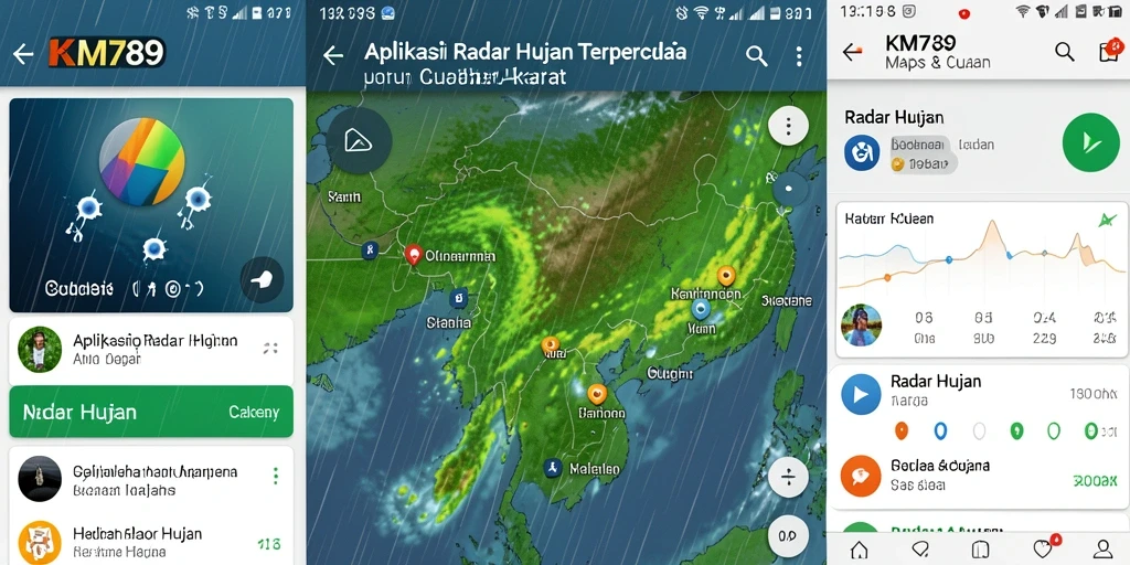 Antarmuka aplikasi KM789 menampilkan radar hujan dengan grafik interaktif.