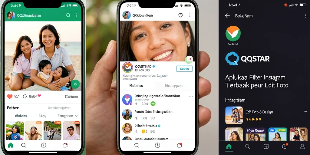 Antarmuka pengguna QQSTAR dengan berbagai pilihan filter Instagram yang menarik.