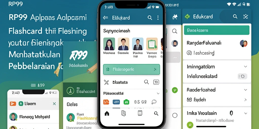 Tampilan antarmuka aplikasi RP99 dengan fungsi Flashcard yang interaktif.