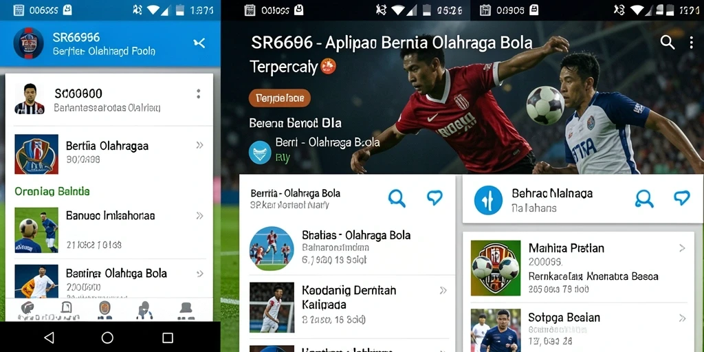 Antarmuka pengguna aplikasi SR6666 dengan tampilan berita olahraga bola.